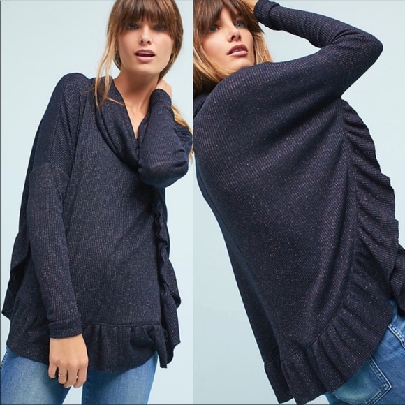 Anthropologie Tops - Anthropologie Postmark turtleneck ruffle hem top